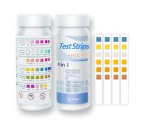 100 Pcs 6 En 1 Testeur Chlore en Bandelette, Test Dureté de L'Eau, Bandelette Analyse Piscine, Bandelette pH, Bandelettes Test Eau Spa Piscine, Pour Analyse Chlore Alcalinité pH Et Dureté