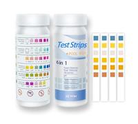 100 Pcs 6 En 1 Testeur Chlore en Bandelette, Test Dureté de L'Eau, Bandelette Analyse Piscine, Bandelette pH, Bandelettes Test Eau Spa Piscine, Pour Analyse Chlore Alcalinité pH Et Dureté