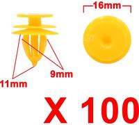 100 pcs 9mm Trou rivet fixation voiture jaune panneau garniture intérieure clips porte