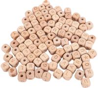 100 pcs Alphabet perles en bois 12 mm de côté 4,5 -mm -diamètre du trou lettres pour Handcraft