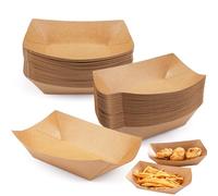 100 PCS Barquettes en Carton Kraft 16.7 x 11.5 x 4 CM Barquette Carton Résistantes à L'huile et à L'eau Cartons Kraft Cartons Bol a Forme de Bateau pour Collations Frites Salade Sushis Gâteau(Marron)