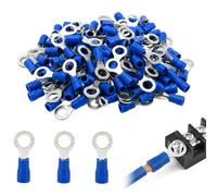 100 Pcs Bleu M8 Connecteur à Sertir Anneau 8,4mm Cuivre, Cosses Électriques Isolées AWG 14-16 pour Câblage Automobile et Domestique