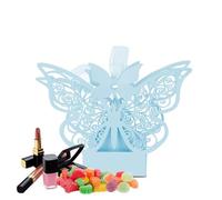100 PCS Boîte à Dragées pour Mariage Multicouleur Cube Papillon Boîte De Bonbons Sucre Chocolat Pliable Boîtes pour Anniversaire Fête De Mariage Partie De Faveur(Light Blue)