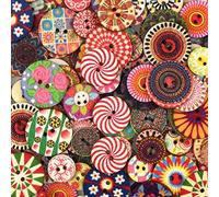 100 Pcs Boutons de Couture Rétro en Bois Rond - Peinture de Fleurs Géométries Multicolore 2 Trous - Décoratifs pour Artisanat Bricolage Ornement Fait à la Main 20mm
