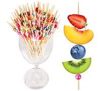 100 Pcs Brochettes Cocktail, Bâtonnets Cocktail, Bois Brochettes Cocktail Cure-Dents Brochettes en Bois pour Pique Aperitif, Fingerfood, Snacks, Déco Cocktail - 12cm (Perles Coloré)