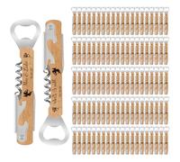 100 Pcs Décapsuleur en Bois Personnalisé Cadeau Mariage pour Invités avec Tire-Bouchon Gravé Multifonction Ouvre Bouteille Naturel