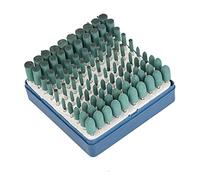 100 pcs en caoutchouc Têtes de broyage, 3 mm Tige assortis accessoire, point de montage de roue kit de tête pour Dremel outils rotatifs - Free Protège-doigts (Vert)