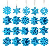 100 Pcs Flocon de Neige en Bois de Noël Découpes de Flocon de Neige Embellissements de Flocons de Neige Évidés Ornements Suspendus de Sapin de Noël avec Cordon (Bleu, 2 Pouces)
