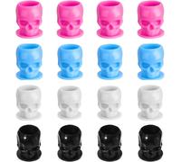 100 Pcs Large Tattoo Ink Cups With Base 4 Colors Skull Pattern Permanent Makeup Microblading Tattoo Pigment Caps Free Standing Tattoo Containers