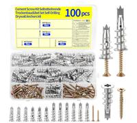 100 Pcs M4 Chevilles pour Plaques de Plâtre et Vis Beton | Chevilles Autoperceuses avec Vis Autoforeuse, Cheville Beton et Vis Chevilles pour Isolation Plaque de Plâtre Béton Briques