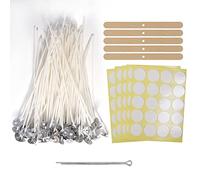 100 Pcs Mèche Bougie 15cm + Autocollants Mèche de Bougie + Support de Mèche de Bougie + Base en Métal + Clip de Mèche, Mèche Bougie Pré Ciré, Meche Bougie Coton, pour Fabrication de Bougie, Bricolage