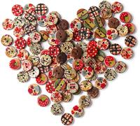 100 PCS Motif rond Bouton en bois mélangé 2 trous Proche de la nature Enfants Boutons de vêtements faits main - 1
