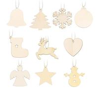 100 Pcs Ornements De Noël en Bois, Décorations De Sapin De Noël, Bricolage Décoration Bois, Pendentifs De Noël pour Faire des Décorations De Sapin De Noël, 10 Formes