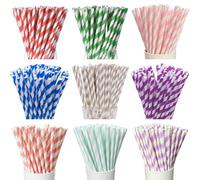 100 Pcs Pailles en Papier Rayées et Colorées,Paille en Papier Biodégradable, Décoratives Multicolores, Paille Rayée Coloré pour Anniversaire, Mariage, Noël, Fête