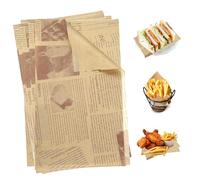 100 Pcs Papier Alimentaire, 20 * 30 Cm Papier Journal, Papiers Emballage Alimentaire en Style Journal, Pour Sandwich, Frites, Hamburger, Fromage, Gâteau, Pain