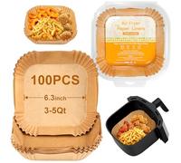 100 Pcs Papier Cuisson Air Fryer, Carrées 16 CM Papier Air Fryer Pour Ninja, Philips, Qualité Alimentaire Papier Sulfurisé, Papier Cuisson Jetable Pour Air Fryer, Four Et Micro-Ondes.