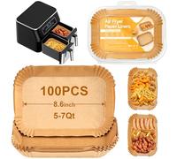 100 Pcs Papier Cuisson Air Fryer, Rectangle 14×22 CM Papier Air Fryer Pour Ninja, Philips, Qualité Alimentaire Papier Sulfurisé, Papier Cuisson Jetable Pour Air Fryer, Four Et Micro-Ondes.