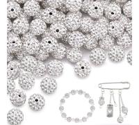 100 PCS Perles pour Bracelet Kit 10mm Brillantes Boule Disco en Perles Bijoux Création Adulte d'Argile Strass pour les Colliers, Bracelets,Boucles d'oreilles et les Décorations de Bricolage (Argent)