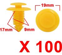 100 Pcs Porte Jaune Bouclier avant panneau garniture plastique Agrafe Rivet 9mm