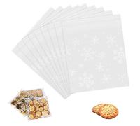 100 Pcs Sachet Bonbon Transparent, Sac à Biscuits Flocon de Neige de Noël Sachet Cellophane Sacs à Friandises Autocollants pour Emballage Bonbon Biscuit Chocolat de Noël 14 x 14cm