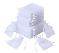 100 Pcs Sachet Organza Blanc 10x15 cm Sachet Bonbon Transparent avec Cordon de Serrage Pochette Cadeau pour Mariage Baptême Bijoux Lavande et Fête Sac Organza Idéal pour Emballage Petit Cadeau