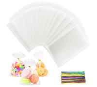 100 PCS Sachets Transparents Bonbons avec 100 Rubans Colorés, 10x15cm Petit Sachet Plastique Transparent pour Emballer Biscuits Chocolat Confiserie Bijoux, Cadeau Mariage Anniversaire Enfant