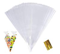 100 Pcs Sachets Transparents Bonbons Sacs Cellophane Cône Bonbons Friandises Pochette, Transparent Biscuit Cadeaux Sacs-Cadeaux d'invité de Mariage Birthday Party, 13 * 25cm