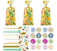 100 Pcs Sacs De Bonbons,Sacs De Bonbons En Cellophane Fiesta Mexicaine,Sacs De Bonbons Transparents Colorés Avec Des Liens Torsadés Dorés Et Des Autocollants De Remerciement,Fournitures De Fête
