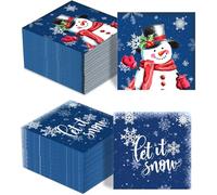 100 Pcs Serviettes de Table de Noël Serviettes en Papier à Motif de Bonhomme de Neige Flocon de Neige et Let It Snow Serviettes à Cocktail pour Vacances Fête Hiver Nouvel An Boisson Invités (Bleu)