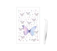 100 pcs Strass pour le Visage, Strass Auto-Adhésifs Colorés Aurore Gemmes Collantes pour le Visage avec Pince à Épiler Papillons en Tissu Autocollants Multi-Styles pour le Maquillage