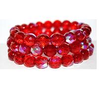 100 pcss Perles à facettes rondes polies au feu, 12mix Ruby Red AB (12mix 90080 AB), verre, République tchèque, dimensione 10 mm (0.39 in)
