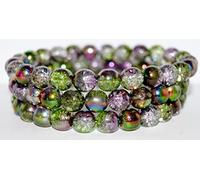 100 pcss Perles en verre pressées rond Druck, crack violet vert (95000 fissures), verre, République tchèque, dimensione 10 mm (0.39 in)