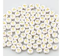 100 perles acryliques rondes plates de 4 x 7 mm, en forme de lettres AZ, pour la création de bijoux (bracelets et colliers faits main) - V-500pcs