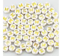 100 perles acryliques rondes plates de 4 x 7 mm, lettres AZ assorties, pour la création de bijoux (bracelets et colliers) faits main - M-500pcs