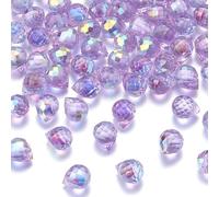 100 perles en verre lilas en forme de larme - Perles facettées plaquées couleur AB - Perles brillantes avec trou supérieur - Prismes pour pendentifs - Pour boucles d'oreilles, colliers, bracelets