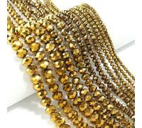 100 perles rondes plates à facettes en cristal, 3, 4, 6, 8 ou 10 mm, pour loisirs créatifs et fabrication d'ornements faits main - Or - 4 mm environ