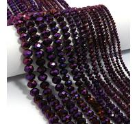 100 perles rondes plates à facettes en cristal, de 3 à 4 mm, violettes, pour la création d'accessoires et d'ornements faits main. Disponibles en violet. Diamètre : 2 à 4 mm.