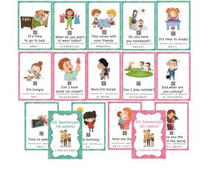 100 Phrases Cartes Dialogues Quotidiens Parent-Enfant en Anglais, Starter de Conversation, Matériel Montessori pour l'enseignement de l'Anglais (ESL), Homeschool et Thérapie Autisme