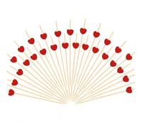 100 Pic Brochette à Cocktail en Bois en Forme Cœur 12cm Pique Aperitif Brochette de Fruits Décoration de Fête pour Cupcakes Gâteau Fruit Saint Valentin Fête du Carnaval Mariage Réunion (Rouge)
