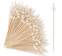 100 pics à cocktail, 12 cm cure-dents fantaisie pour apéritifs, brochettes, pics à cocktail en bambou pour décoration de fête, pics alimentaires en perles blanches pour charcuterie, sandwich, fruits