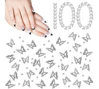 100 Pièce Breloques Papillon en Alliage Argenté,Breloques Ongles Papillon 3D,Bijoux Nail Art Déco Ongle avec Strass Papillon Creux en Alliage,pour Ongles Décoration Conception