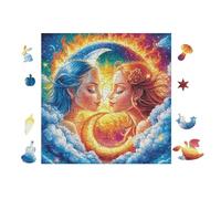 100 Piece Jigsaw Puzzle for Adults Art de Visages de Soleil et de Lune 28x28cm Rainy Day Indoor Activity Perfect for 14+s Teens Adults Family Fun Safe No Burrs Material Gift