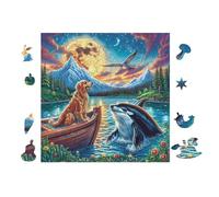 100 Piece Jigsaw Puzzle for Adults Bateau avec Une Baleine et Un Dauphin 28x28cm 14+s Friendly Puzzle Great for Parent-14+ Interaction Improve 14+ren's Concentration Patience
