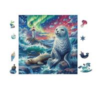 100 Piece Jigsaw Puzzle for Adults Bébé Phoque avec Un Phare 28x28cm Stress Relief Anxiety Reduction Puzzle Perfect for Office Workers Daily Unwind After Long Work Hours