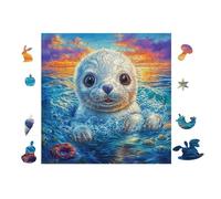 100 Piece Jigsaw Puzzle for Adults Bébé Phoque dans l'océan 28x28cm Stress Relief Anxiety Reduction Puzzle Perfect for Office Workers Daily Unwind After Long Work Hours