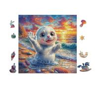 100 Piece Jigsaw Puzzle for Adults Bébé Phoque dans l'océan 28x28cm Valentine's Day Gift for Couple Fun Bonding Activity Smooth Assembly Leisure Time Together