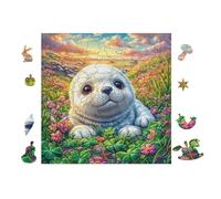 100 Piece Jigsaw Puzzle for Adults Bébé Phoque dans l'océan 28x28cm Valentine's Day Gift for Couple Fun Bonding Activity Smooth Assembly Leisure Time Together