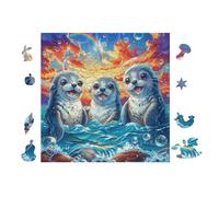 100 Piece Jigsaw Puzzle for Adults Bébés Phoque dans l'océan 28x28cm Valentine's Day Gift for Couple Fun Bonding Activity Smooth Assembly Leisure Time Together