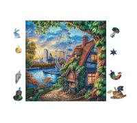 100 Piece Jigsaw Puzzle for Adults Chalet au Bord du lac 28x28cm Expert Level Challenging Puzzle Great for Collectors Logical Thinking Skill Improvement Brain Training