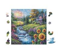 100 Piece Jigsaw Puzzle for Adults Chalet au Bord du ruisseau 28x28cm Expert Level Challenging Puzzle Great for Collectors Logical Thinking Skill Improvement Brain Training